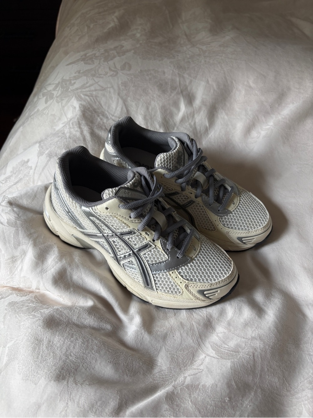 ASICS White and Gray Mesh Running Shoes